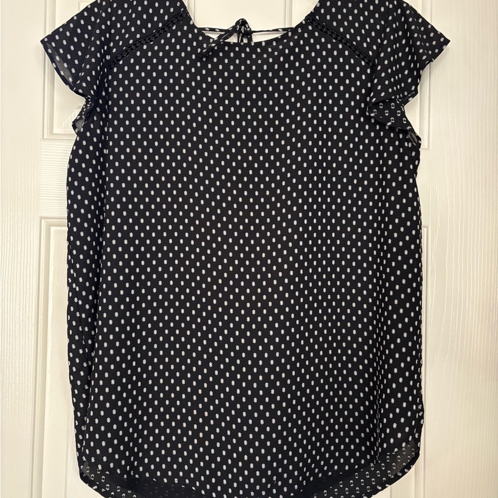 LOFT Black and White Dotted Tie Back Blouse